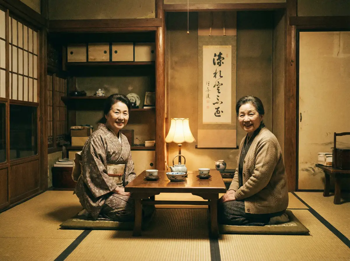 两位优雅的 《每日吃瓜》_每日吃瓜最新地址 | 深度揭秘每日吃瓜 在日式茶室中品茶交谈